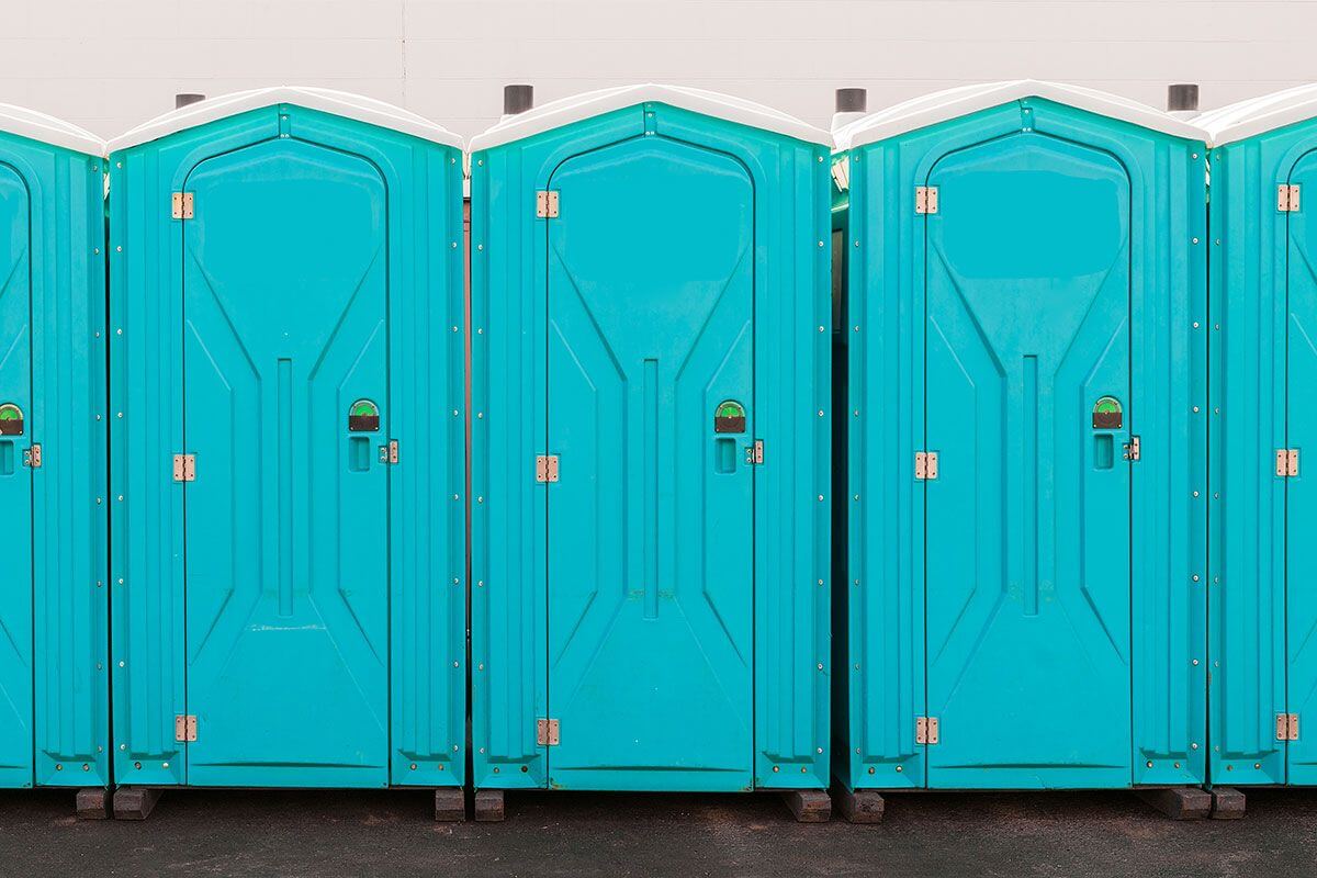 Industrial portable restroom units at a plant in Lubbock, Texas