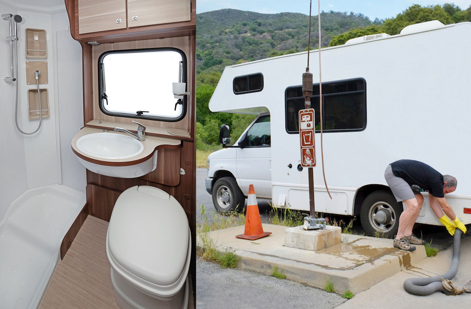 Portable RV/camper toilet and holding tank setup in Lubbock, Texas